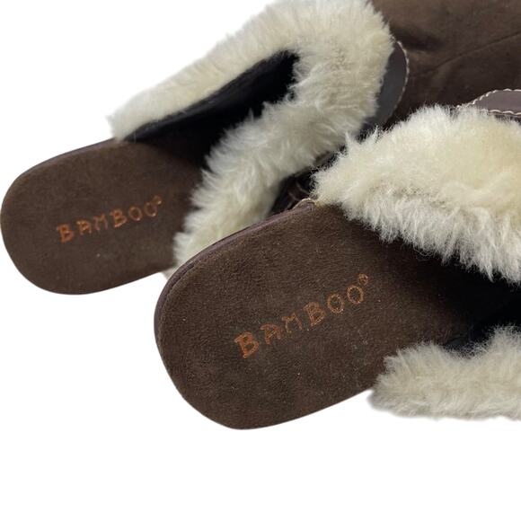Brown Faux Suede Heeled Clogs With Faux Fur Trim Size 8.5 - Picture 6 of 12